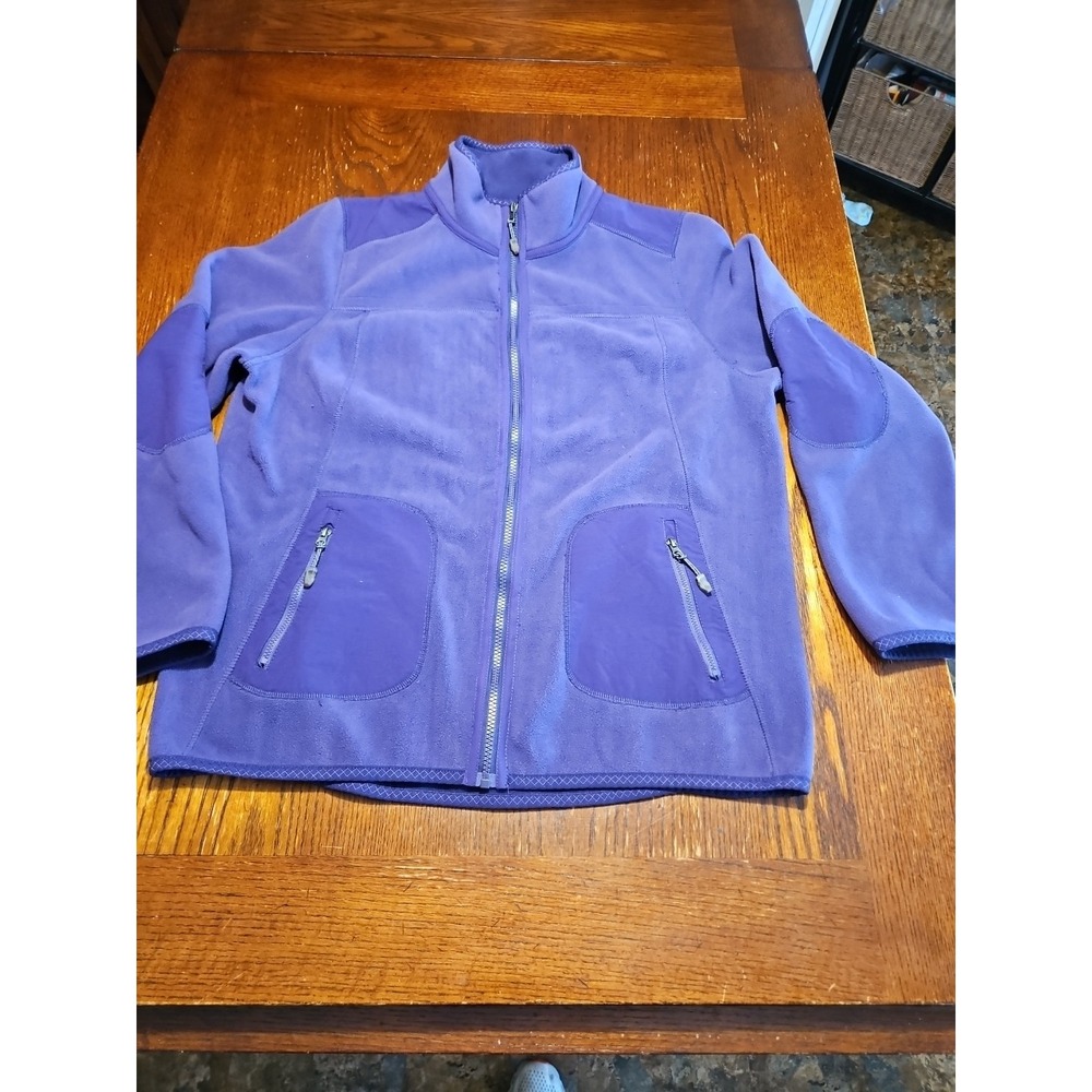 Green Tea Full Zip Jacket Purple Micro Fleece S XXL nylon shoulders elbows(A918)